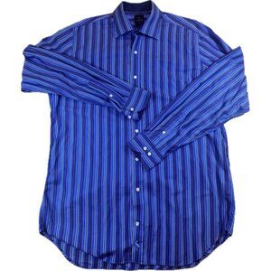 Tailorbyrd Collection Blue Pink Flip Cuff Button Up Long Sleeve Men's Shirt‎ XLT